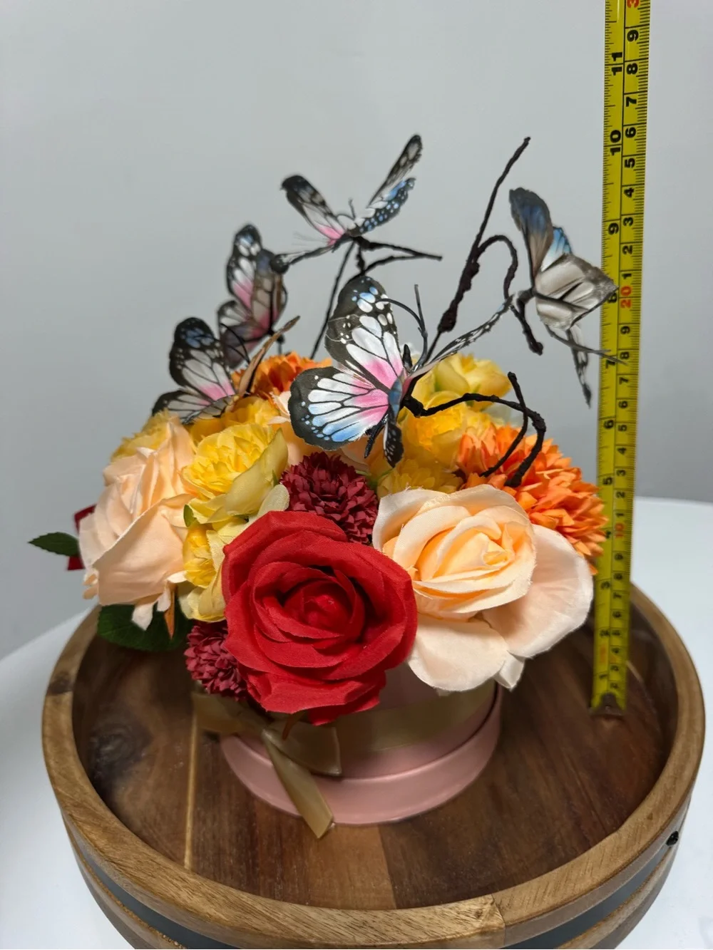 Elegant Pink Hatbox Floral Arrangement with Butterflies